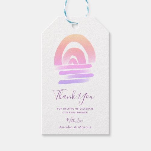 Pink Boho Rainbow Baby Girl Shower Thank You Gift Tags