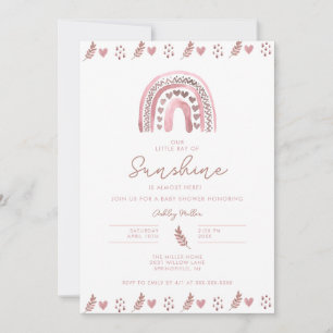 Pink Boho Rainbow Baby Shower Invitation
