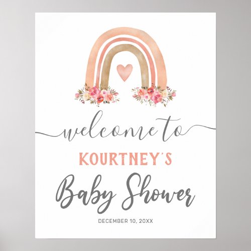Pink Boho Rainbow Baby Shower Welcome Sign