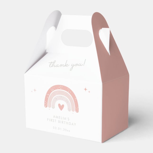 Pink Boho Rainbow Cute 1st Birthday Party Favor Boxes (Front Side)
