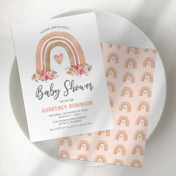 Pink Boho Rainbow Girl Baby Shower Invitation by special_stationery at Zazzle