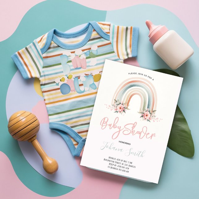 Pink Boho Rainbow Girl Baby Shower Invitation (Creator Uploaded)