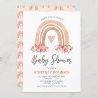 Pink Boho Rainbow Girl Baby Shower Invitation