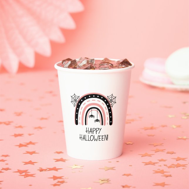 Pink Boho Rainbow Halloween Paper Cups (Insitu)