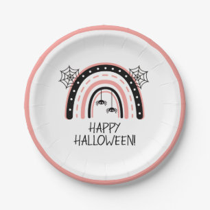 Pink Boho Rainbow Halloween Paper Plates