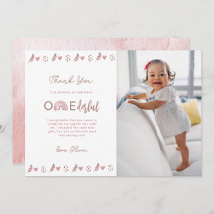Pink Boho Rainbow Isn't She Onederful Thank You Card