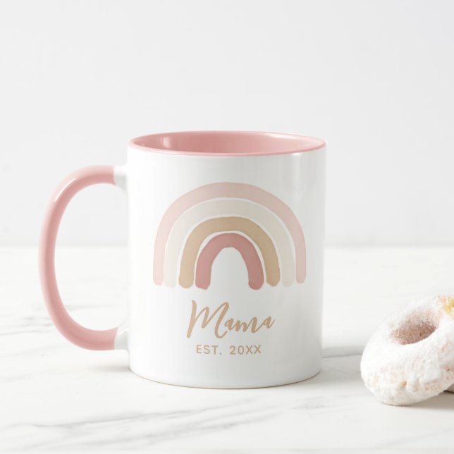 Pink Boho Rainbow Mama Established Mother's Day Mug (With Donut)