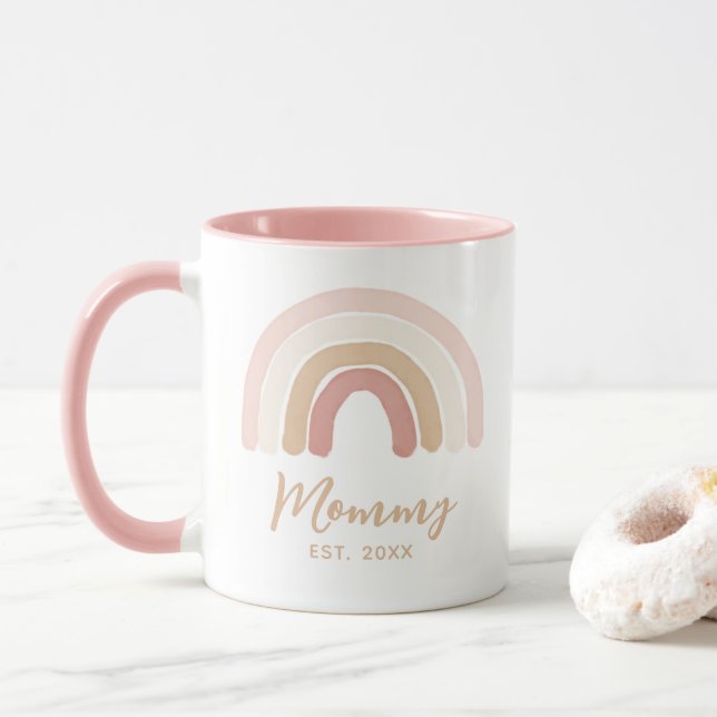 Pink Boho Rainbow Mommy Established Mother's Day Mug (With Donut)