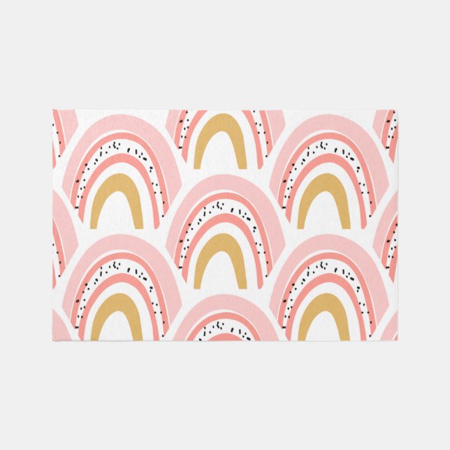 Pink Boho Rainbow Nursery Rug (Front)