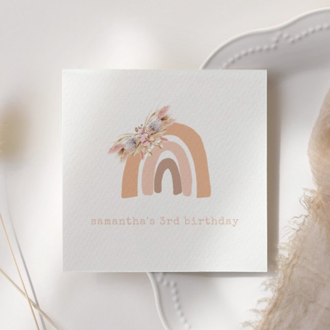 Pink Boho Rainbow Pampas Grass Birthday Party Napkins (Creator Uploaded)