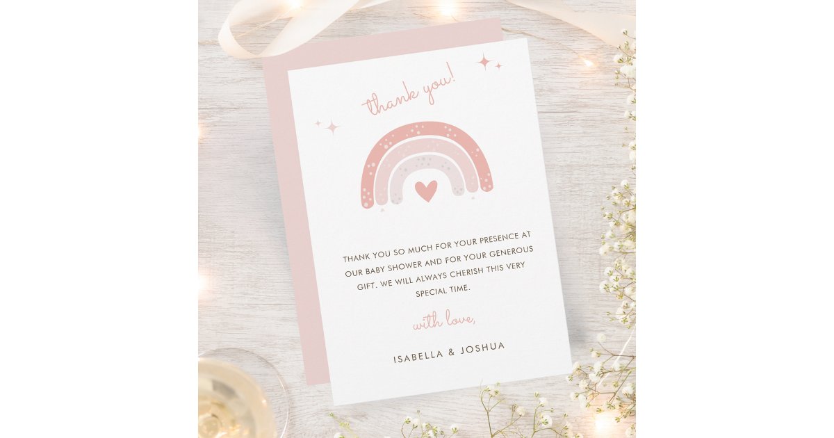Pink Boho Rainbow Watercolor Star Girl Baby Shower Thank You Card | Zazzle