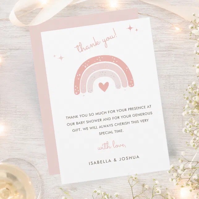 Pink Boho Rainbow Watercolor Star Girl Baby Shower Thank You Card | Zazzle