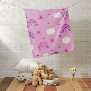 Pink boho rainbows with clouds and sun Girl Baby Blanket