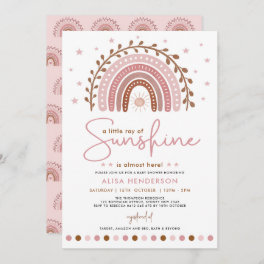 Pink Boho Ray of Sunshine Rainbow Girl Baby Shower Invitation