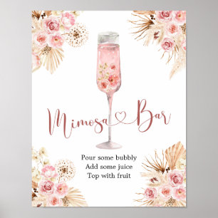 Pink Boho Rose Soiree Bridal Shower Mimosa Bar Poster