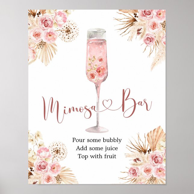 Pink Boho Rose Soiree Bridal Shower Mimosa Bar Poster (Front)