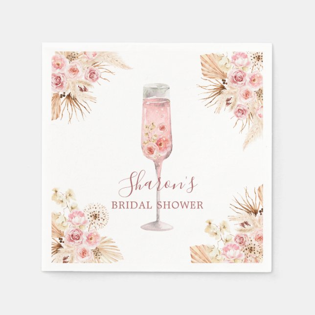 Pink Boho Rose Soiree Bridal Shower Paper Napkin (Front)