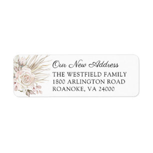 Pink Boho Roses New Address Label