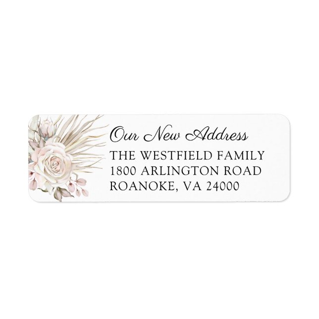 Pink Boho Roses New Address Label (Front)