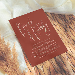 Pink & Boho Rust Brunch & Bubbly Bridal Shower Invitation