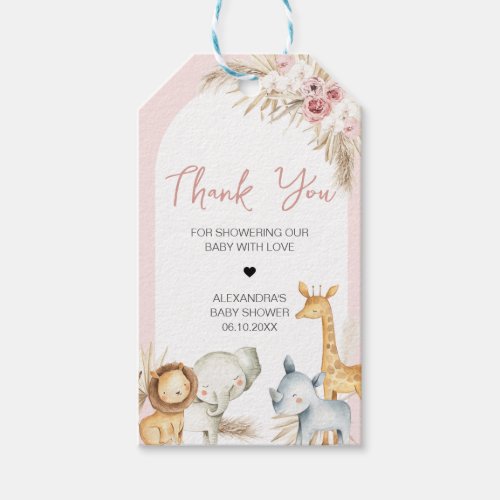 Pink Boho Safari Animals Baby Shower Favor Tags