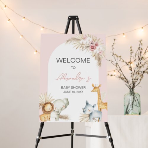 Pink Boho Safari Animals Baby Shower Welcome Sign