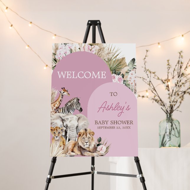 Pink Boho Safari Baby Shower Welcome Sign (In Situ (Stand))