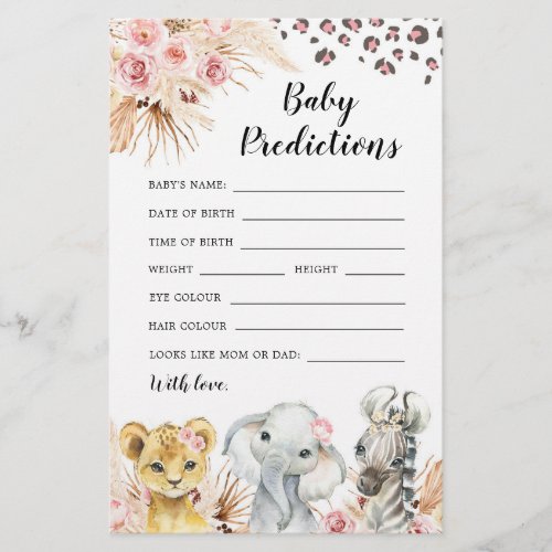 Pink Boho Safari Party Animals Baby Prediction