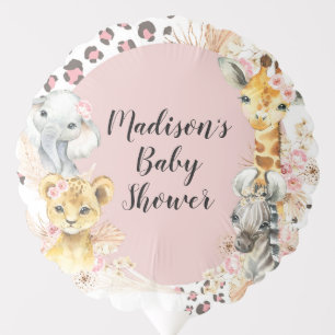 Pink Boho Safari Party Animals Baby Shower Balloon