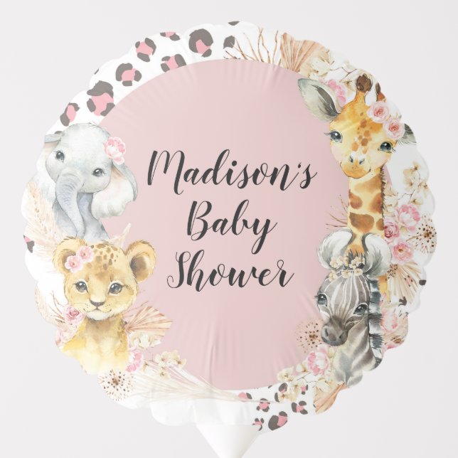 Pink Boho Safari Party Animals Baby Shower Balloon (Front)