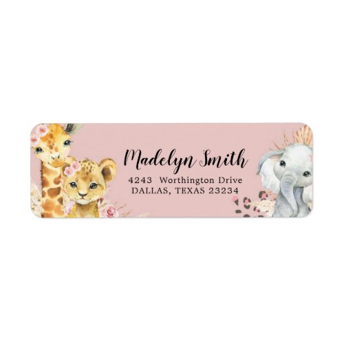 Pink Boho Safari Party Animals Girl Address Label