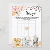 Pink Boho Safari Party Animals Girl Baby Bingo Invitation