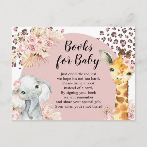 Pink Boho Safari Party Animals Girl Books for Baby Invitation Postcard