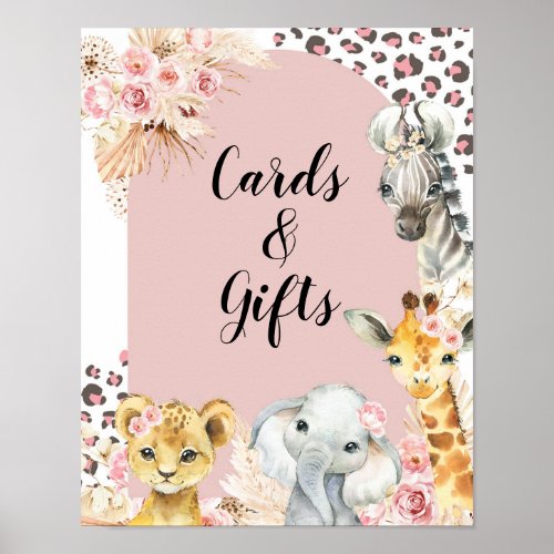 Pink Boho Safari Party Animals Girl Cards  Gifts Poster