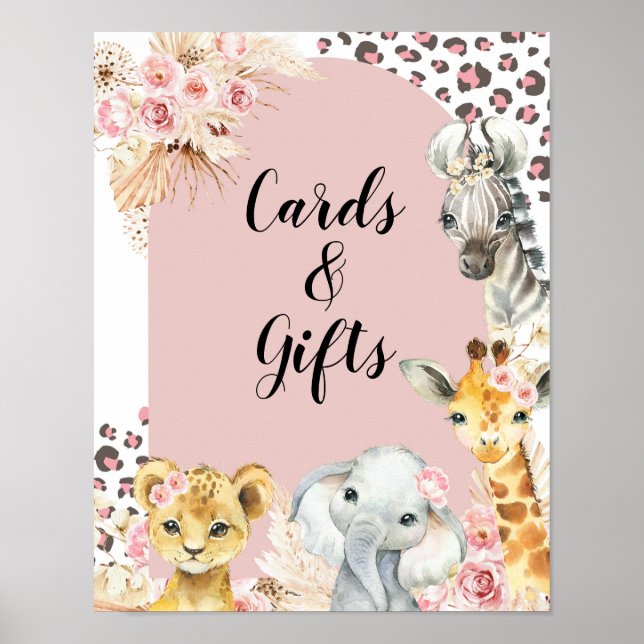 Pink Boho Safari Party Animals Girl Cards & Gifts Poster (Front)