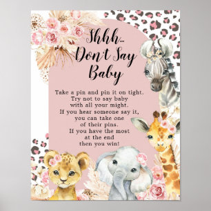 Pink Boho Safari Party Animals Girl Don't Say Baby Poster