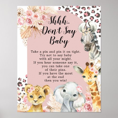Pink Boho Safari Party Animals Girl Dont Say Baby Poster