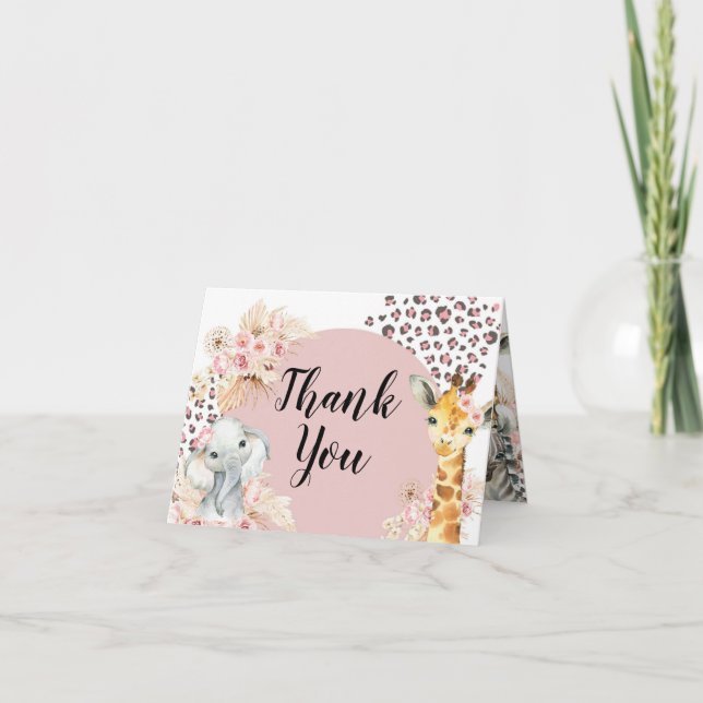 Pink Boho Safari Party Animals Girl Folded Card (Front)