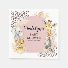 Pink Boho Safari Party Animals Girl Paper Napkin