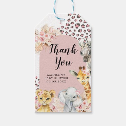 Pink Boho Safari Party Animals Girl Thank You Tag