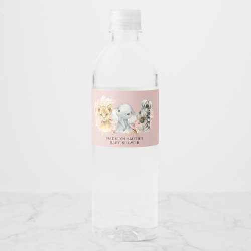 Pink Boho Safari Party Animals Girl Water Bottle Water Bottle Label