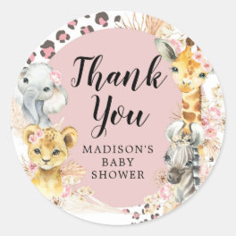 Pink Boho Safari Party Animals Thank You Sticker