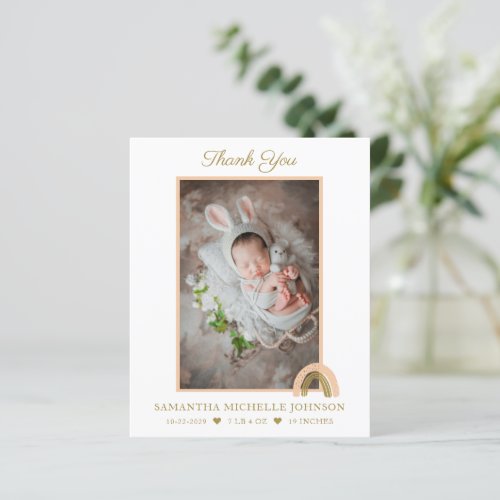 Pink Boho Simple New Baby Photo Thank You Card