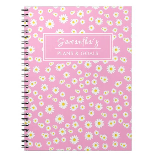 Pink Boho Spring Daisies Pattern Notebook
