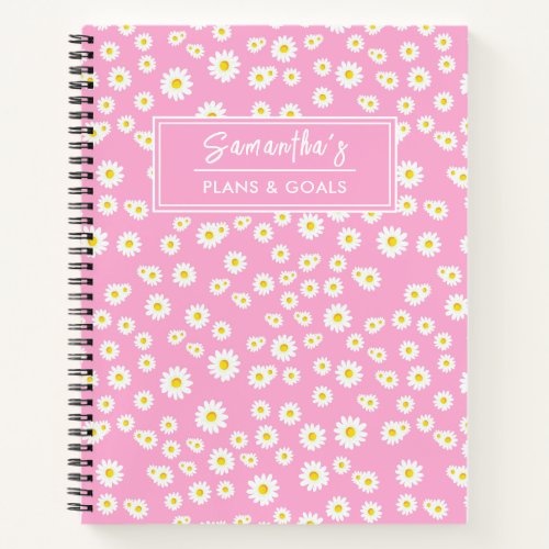 Pink Boho Spring Daisies Pattern Notebook