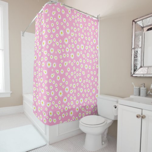 Pink Boho Spring Daisies Pattern Shower Curtain