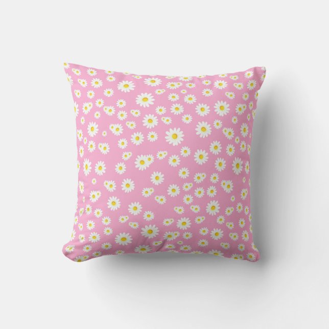Pink Boho Spring Daisies Pattern Throw Pillow (Front)