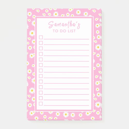 Pink Boho Spring Daisies To Do List Post_it Notes