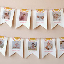 Pink Boho Sun 1st Birthday Photo Banner