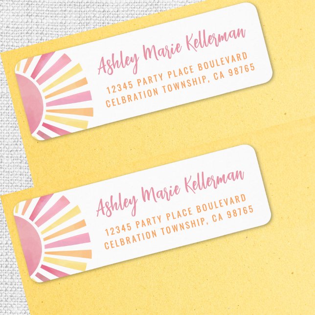 Pink Boho Sun Return Address Label (Pink Boho Sun Return Address label )